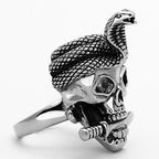 Jewellery Kingdom Mens Skull Band Snake Biker Thumb Signet Pinky Stainless Steel Ring (Silver) - Jewelry Rings - British D'sire