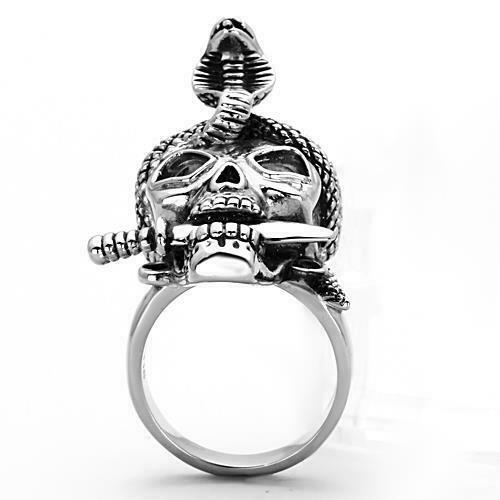 Jewellery Kingdom Mens Skull Band Snake Biker Thumb Signet Pinky Stainless Steel Ring (Silver) - Jewelry Rings - British D'sire