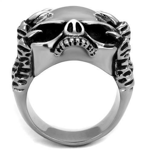 Jewellery Kingdom Mens Skull Claw No Stone Stainless Steel Biker Goth Signet Ring (Silver) - Jewelry Rings - British D'sire