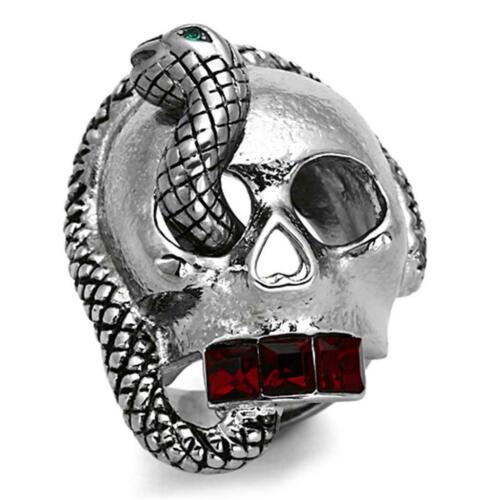 Jewellery Kingdom Mens Skull Signet Snake Pinky Cz Stainless Steel Cubic Zirconia Ring (Silver) - Jewelry Rings - British D'sire Main image