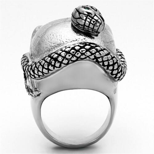 Jewellery Kingdom Mens Skull Signet Snake Pinky Cz Stainless Steel Cubic Zirconia Ring (Silver) - Jewelry Rings - British D'sire
