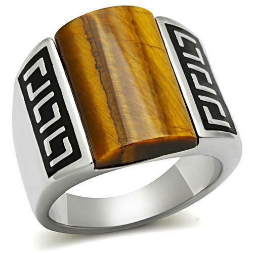 Jewellery Kingdom Mens Smoked Quartz Signet Semi Precious Gemstone Stainless Steel Ring (Brown) - Jewelry Rings - British D'sire