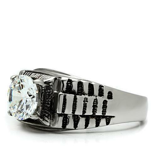 Jewellery Kingdom Mens Solitaire Cz Signet Pinky 5 Carat Stainless Steel All Size Ring (Silver) - Jewelry Rings - British D'sire