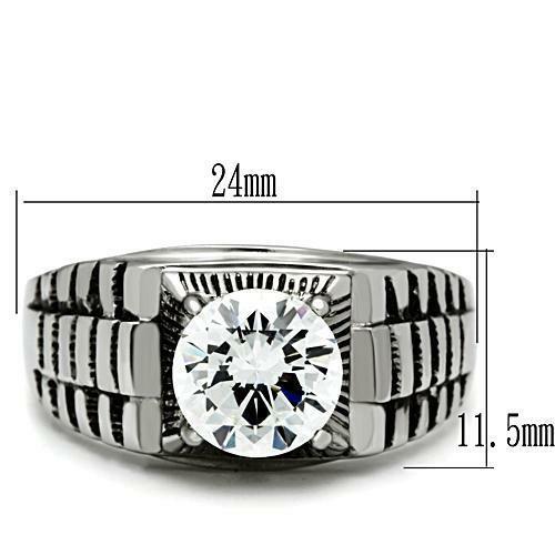 Jewellery Kingdom Mens Solitaire Cz Signet Pinky 5 Carat Stainless Steel All Size Ring (Silver) - Jewelry Rings - British D'sire
