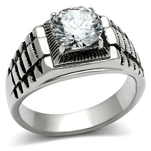 Jewellery Kingdom Mens Solitaire Cz Signet Pinky 5 Carat Stainless Steel All Size Ring (Silver) - Jewelry Rings - British D'sire