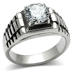 Jewellery Kingdom Mens Solitaire Cz Signet Pinky 5 Carat Stainless Steel All Size Ring (Silver) - Jewelry Rings - British D'sire