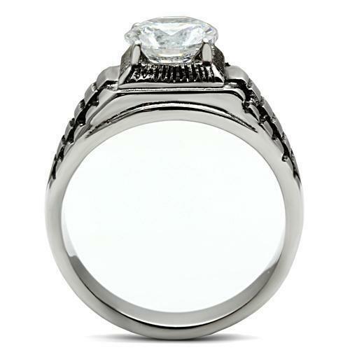 Jewellery Kingdom Mens Solitaire Cz Signet Pinky 5 Carat Stainless Steel All Size Ring (Silver) - Jewelry Rings - British D'sire