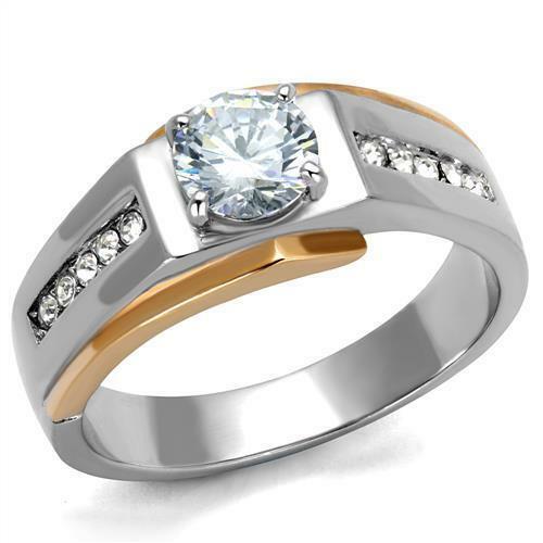 Jewellery Kingdom Mens Solitaire Pinky Signet Cz Rose Gold Stainless Steel 2 Carat Ring - Jewelry Rings - British D'sire