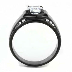 Jewellery Kingdom Mens Solitaire Pinky Signet Stainless Steel Cubiz Zirconia Ring (Black) - Rings - British D'sire