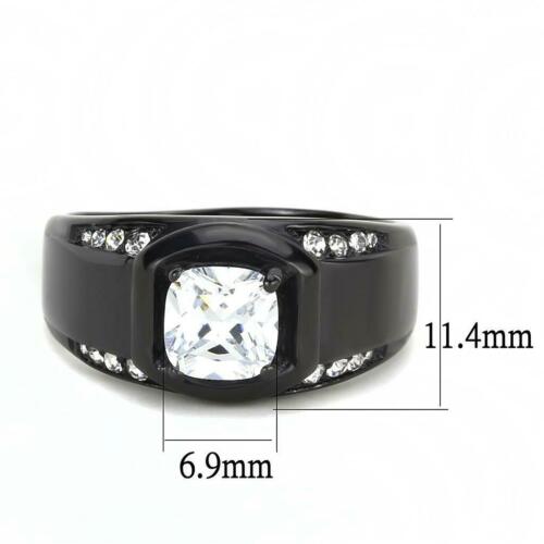 Jewellery Kingdom Mens Solitaire Pinky Signet Stainless Steel Cubiz Zirconia Ring (Black) Secondary image