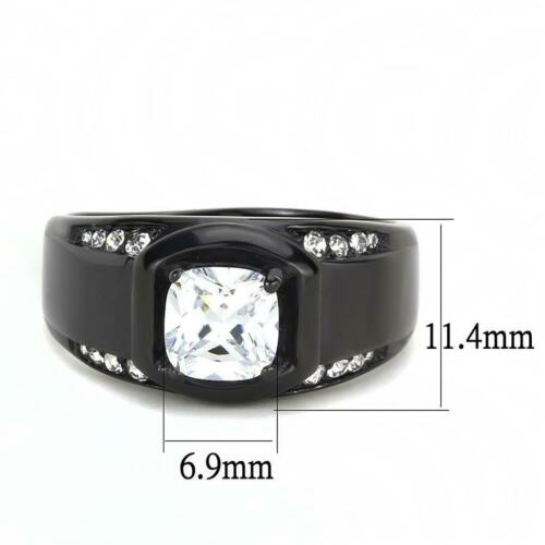 Jewellery Kingdom Mens Solitaire Pinky Signet Stainless Steel Cubiz Zirconia Ring (Black) - Rings - British D'sire
