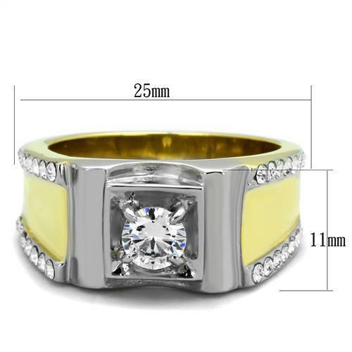 Jewellery Kingdom Mens Solitaire Pinky Signet Two Tone Stainless Steel 2K Ring (Gold) - Rings - British D'sire