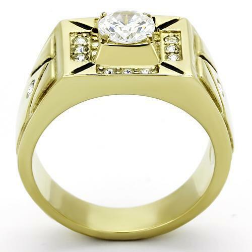 Jewellery Kingdom Mens Solitaire Signet 18kt Pinky Steel Accents Square Gold Ring - Jewelry Rings - British D'sire Main image