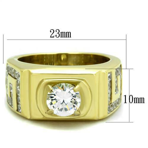 Jewellery Kingdom Mens Solitaire Signet Cz Greek Key Cubic Zirconia AAA Grade Ring (Gold) Secondary image