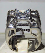 Jewellery Kingdom Mens Square Cz Princess Cut Signet Stainless Steel Unique Ring (Silver) - Jewelry Rings - British D'sire