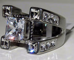 Jewellery Kingdom Mens Square Cz Princess Cut Signet Stainless Steel Unique Ring (Silver) - Jewelry Rings - British D'sire