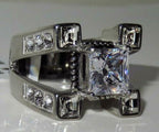 Jewellery Kingdom Mens Square Cz Princess Cut Signet Stainless Steel Unique Ring (Silver) - Jewelry Rings - British D'sire