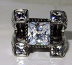 Jewellery Kingdom Mens Square Cz Princess Cut Signet Stainless Steel Unique Ring (Silver) - Jewelry Rings - British D'sire