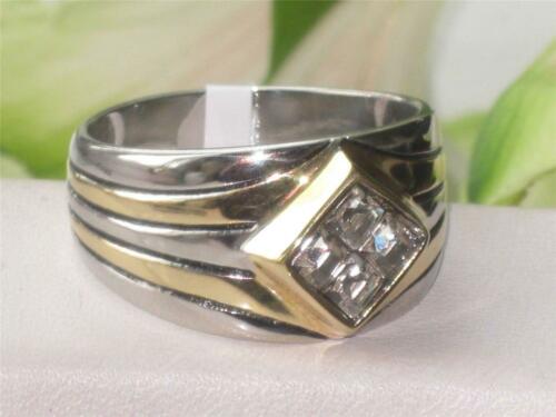 Jewellery Kingdom Mens Square Princess Cut Two Tone Stainless Steel Ring (Gold) - Rings - British D'sire