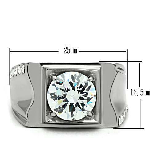 Jewellery Kingdom Mens Stainless Steel Signet Pinky 4 Carat Solitaire Impressive Ring (Silver) Secondary image