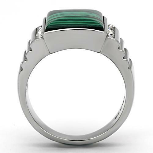 Jewellery Kingdom Mens Stainless Steel Stainless Steel 1.5 Carat Green Emerald Cut Malachite Ring - Jewelry Rings - British D'sire
