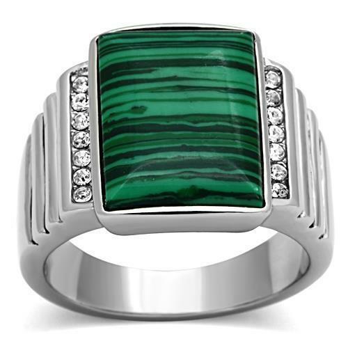 Jewellery Kingdom Mens Stainless Steel Stainless Steel 1.5 Carat Green Emerald Cut Malachite Ring - Jewelry Rings - British D'sire