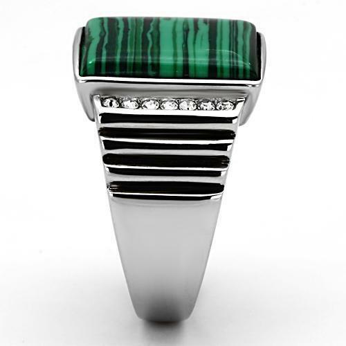 Jewellery Kingdom Mens Stainless Steel Stainless Steel 1.5 Carat Green Emerald Cut Malachite Ring - Jewelry Rings - British D'sire Main image