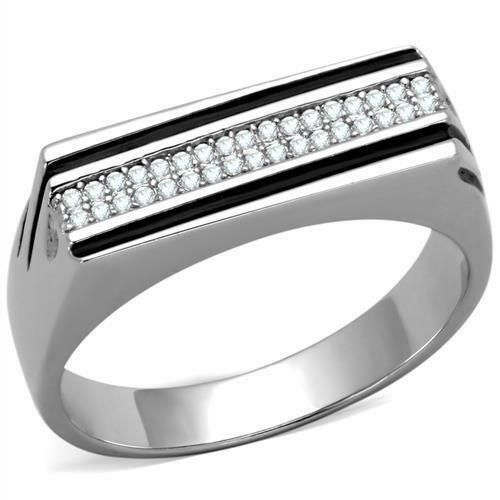 Jewellery Kingdom Mens Sterling Silver Pinky Signet Cubic Zirconia Ring (Silver) - Rings - British D'sire