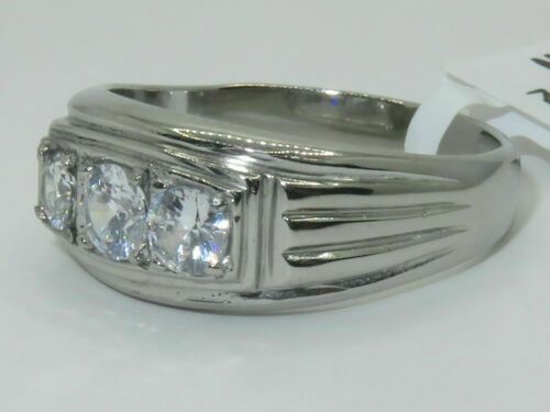 Jewellery Kingdom Mens Three Stone Cubic Zirconia Signet Pinky Ring (Silver) - Jewelry Rings - British D'sire