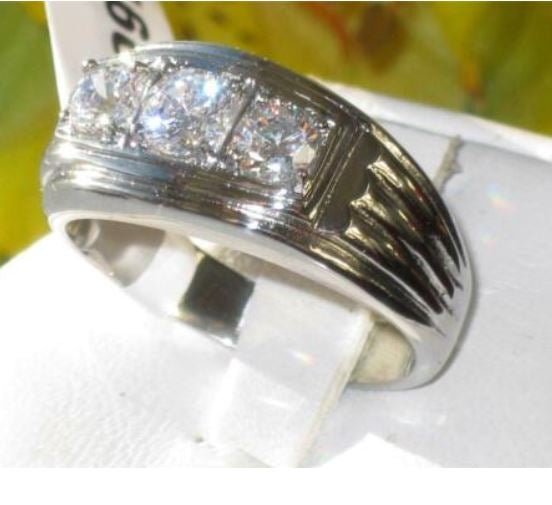 Jewellery Kingdom Mens Three Stone Cz Stainless Steel Silver Signet Pinky Ring - Mens Fine Jewellery - British D'sire