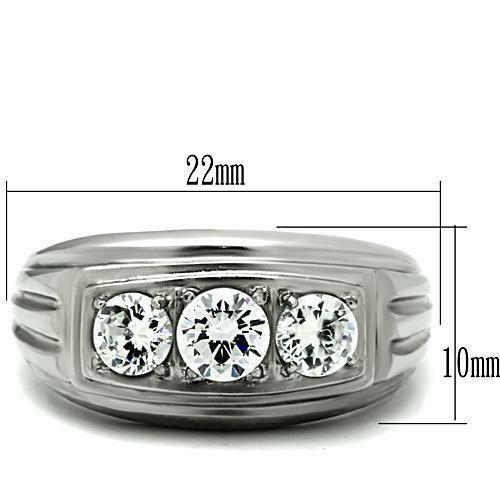 Jewellery Kingdom Mens Three Stone Signet Pinky Stainless Steel 3 Carat Cz 10mm Ring (Silver) - Jewelry Rings - British D'sire