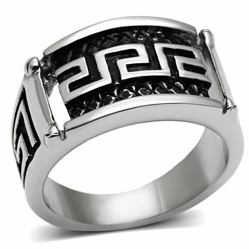Jewellery Kingdom Mens Thumb Greek Key Signet Pinky Band Stainless Steel Ring (Silver) - Rings - British D'sire Main image
