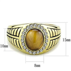 Jewellery Kingdom Mens Tiger Eye Pinky Signet Brown Oval 18kt Steel Cz Gemstone Ring (Gold) - Jewelry Rings - British D'sire