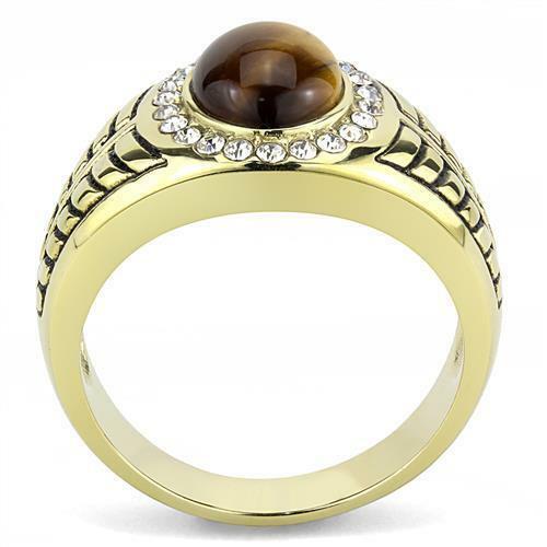 Jewellery Kingdom Mens Tiger Eye Pinky Signet Brown Oval 18kt Steel Cz Gemstone Ring (Gold) - Jewelry Rings - British D'sire