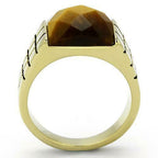 Jewellery Kingdom Mens Tigers Eye Semi Precious Signet 18kt Steel Pinky Gold Ring - Jewelry Rings - British D'sire