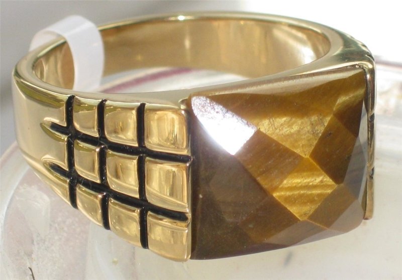 Jewellery Kingdom Mens Topaz Brown Semi Precious Gemstone Signet 18kt Steel Pinky Ring (Gold) - Jewelry Rings - British D'sire
