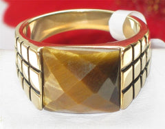 Jewellery Kingdom Mens Topaz Brown Semi Precious Gemstone Signet 18kt Steel Pinky Ring (Gold) - Jewelry Rings - British D'sire