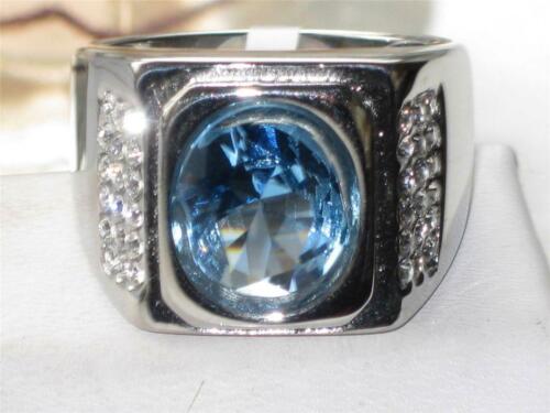 Jewellery Kingdom Mens Topaz Signet Stainless Steel 8 Carat Solitaire Ring (Blue) - Jewelry Rings - British D'sire