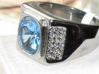 Jewellery Kingdom Mens Topaz Signet Stainless Steel 8 Carat Solitaire Ring (Blue) - Jewelry Rings - British D'sire