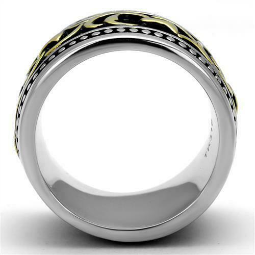 Jewellery Kingdom Mens Tribal Band Gold No Stone Stainless Steel Biker Ring (Silver Black) - Jewelry Rings - British D'sire