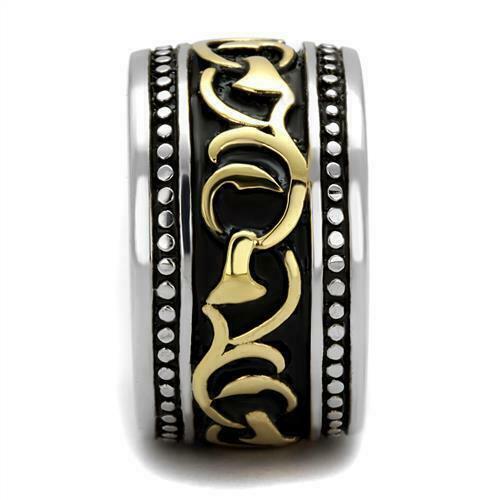 Jewellery Kingdom Mens Tribal Band Gold No Stone Stainless Steel Biker Ring (Silver Black) - Jewelry Rings - British D'sire