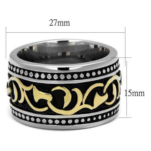 Jewellery Kingdom Mens Tribal Band Gold No Stone Stainless Steel Biker Ring (Silver Black) - Jewelry Rings - British D'sire
