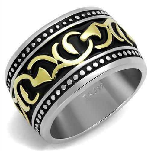 Jewellery Kingdom Mens Tribal Band Gold No Stone Stainless Steel Biker Ring (Silver Black) - Jewelry Rings - British D'sire