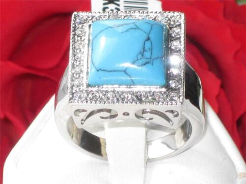 Jewellery Kingdom Mens Turquoise Cz Square Signet Stainless Steel Mans All Sizes Ring (Blue) - Jewelry Rings - British D'sire Main image
