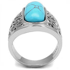 Jewellery Kingdom Mens Turquoise Ring Blue Stainless Steel Signet Pinky Smark - Jewelry Rings - British D'sire