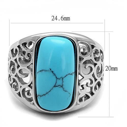 Jewellery Kingdom Mens Turquoise Ring Blue Stainless Steel Signet Pinky Smark Secondary image