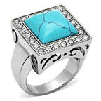 Jewellery Kingdom Mens Turquoise Signet Blue Stainless Steel December Birthstone Ring (Silver) - Jewelry Rings - British D'sire