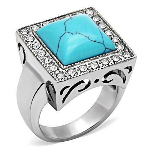 Jewellery Kingdom Mens Turquoise Signet Blue Stainless Steel December Birthstone Ring (Silver) - Jewelry Rings - British D'sire