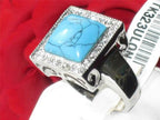 Jewellery Kingdom Mens Turquoise Signet Blue Stainless Steel December Birthstone Ring (Silver) - Jewelry Rings - British D'sire