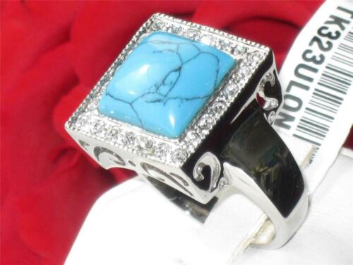 Jewellery Kingdom Mens Turquoise Signet Blue Stainless Steel December Birthstone Ring (Silver) - Jewelry Rings - British D'sire